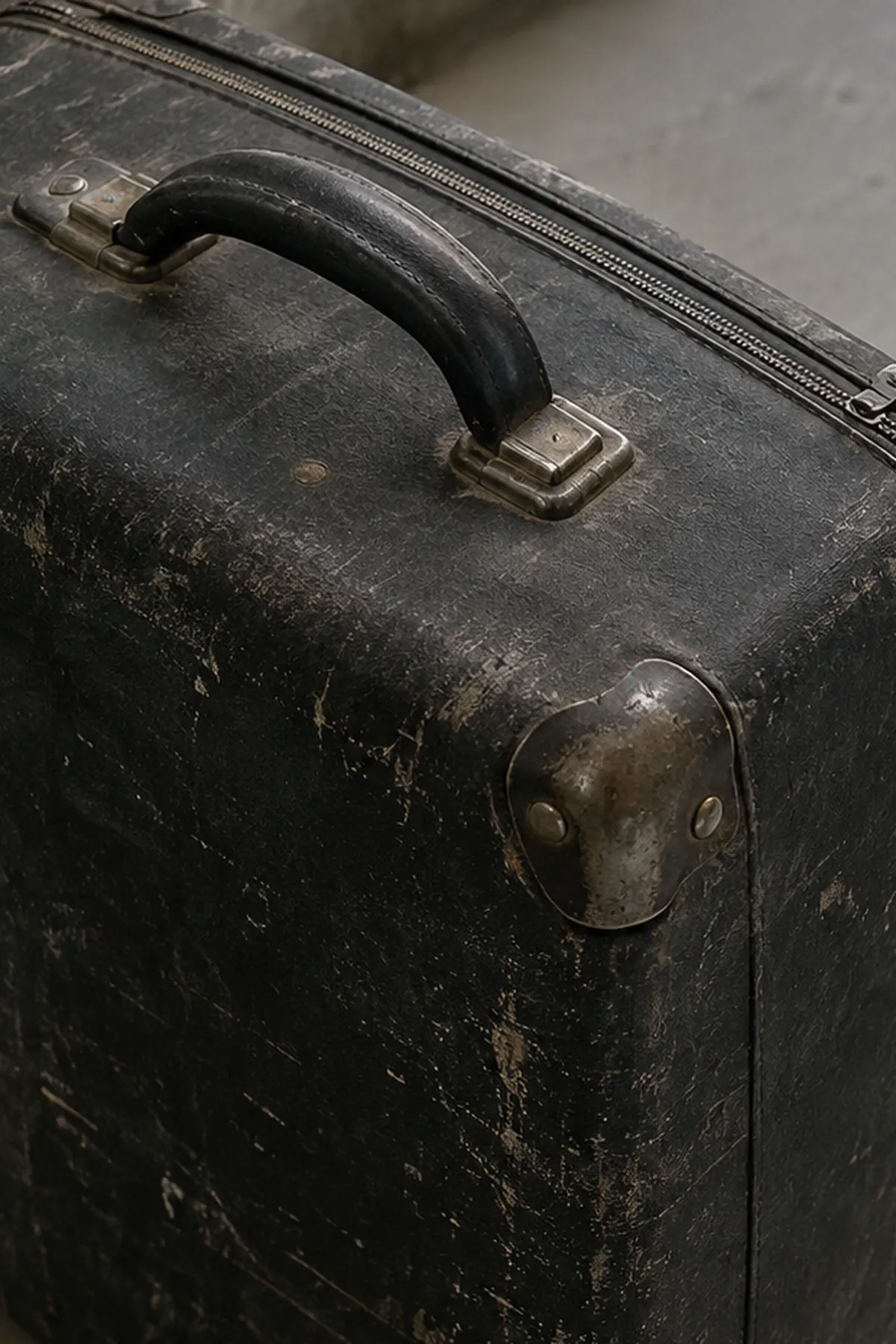 Detail of a worn suitcase, illustrating a move to study abroad.